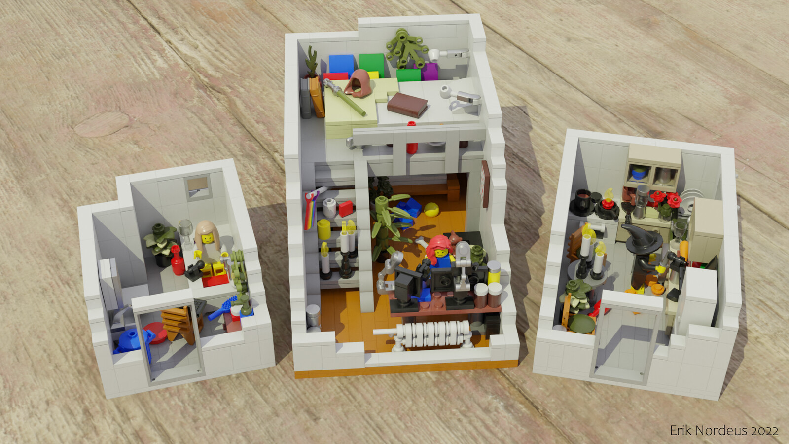 The LEGO set has three rooms consisting of roughly 1200 LEGO bricks. 