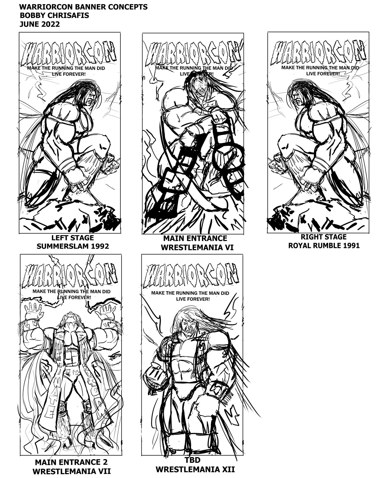 Preliminary roughs of all 5 Banners.