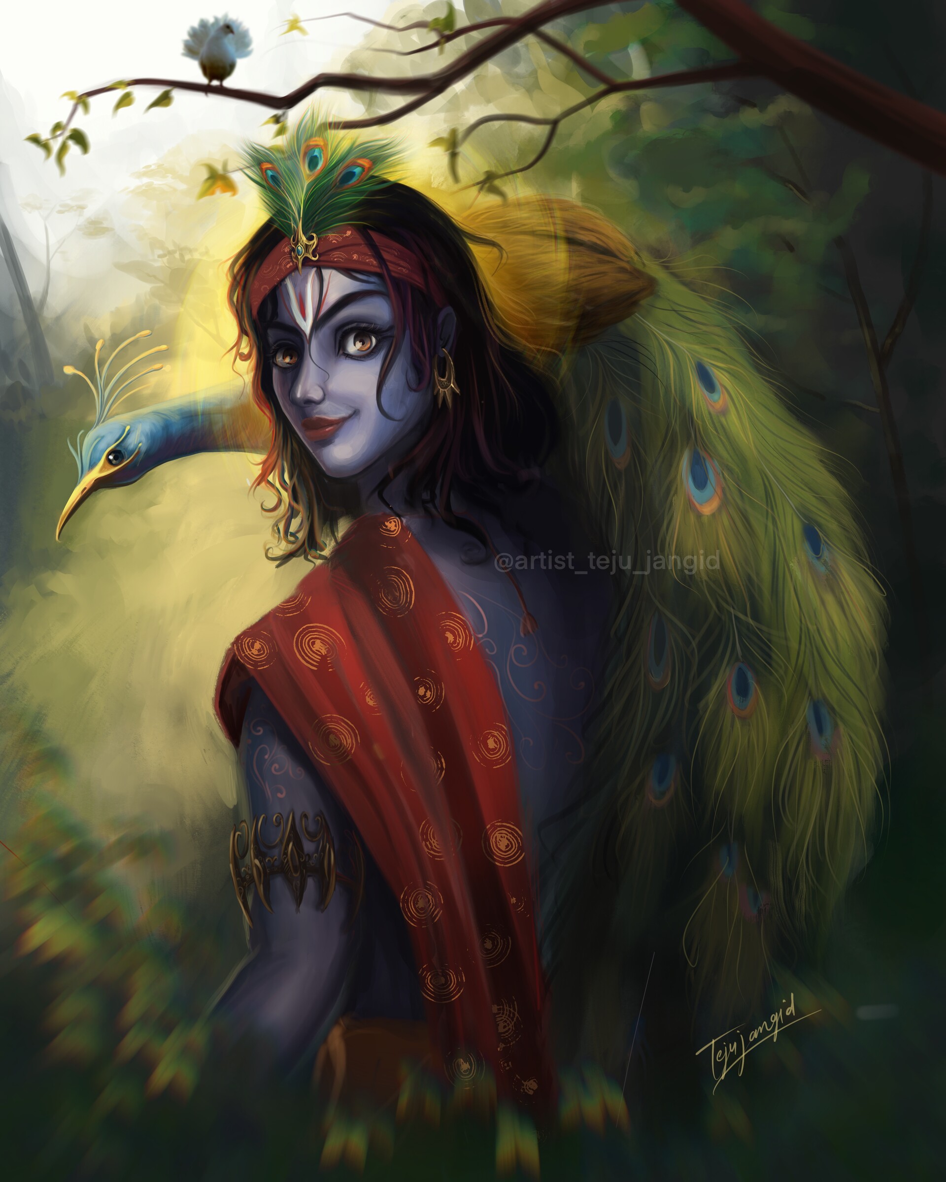 teju jangid - Krishna with peacock