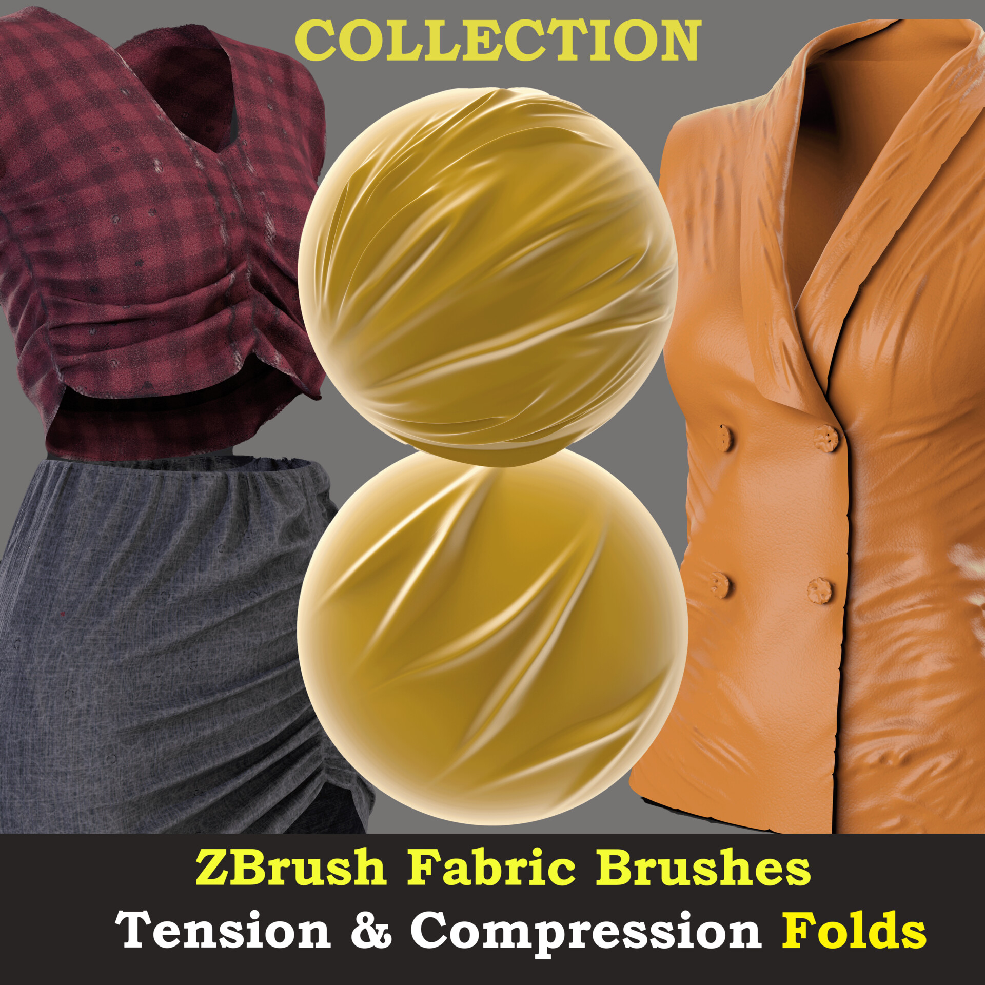 ArtStation 200 zbrush fabric tension & compression folds ( collection )
