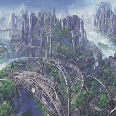 Michael rostenbach a beautiful illustration of a futuristic city of bridges built on a world of waterfalls by robert mccall and ralph mcquarrier sparth 2 w 1216 n 4 i a ddim s 4258962736 ts 1659938174 idx 3