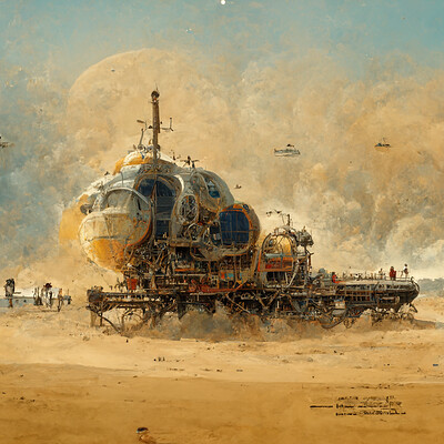 Marek rys mrys realistic huge spaceship is landing on sand planet with tw f8393352 8be3 400f a603 db6936bac02f