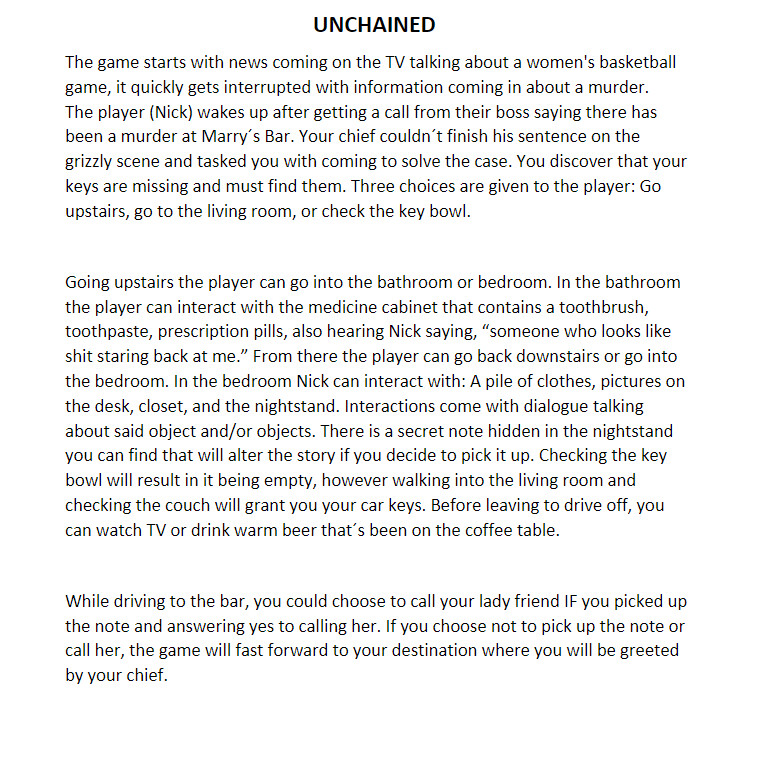 An overview of the first chapter in Unchained.(Fabella interactive audio creator)