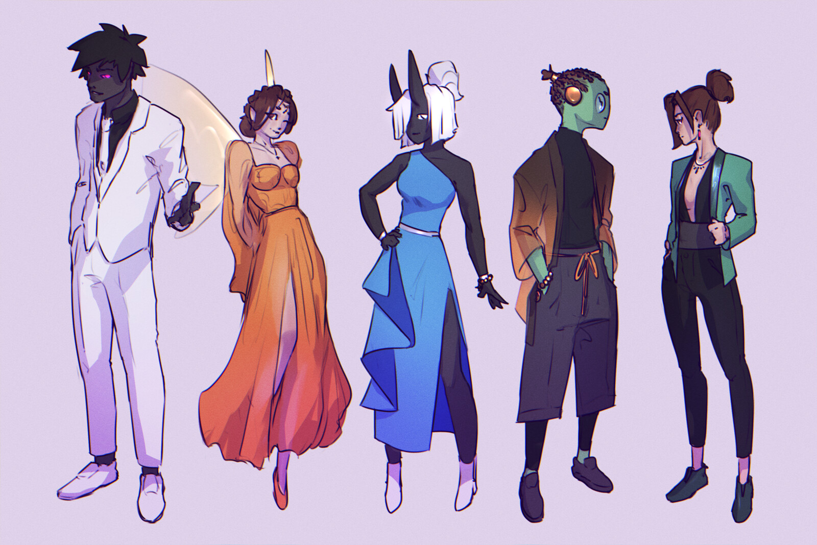 Gala designs for some of my friend's and my character.
From left to right, og characters belong to @SupremesamaBH @brainslime_ @V1Katniss then me and @eulatiuu respectively