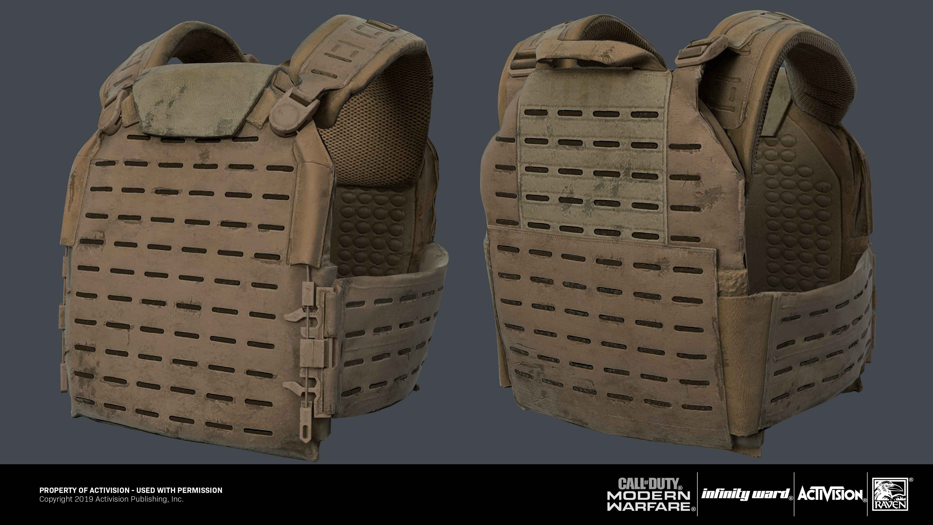 Body armour: Highpoly/ scan cleanup, lowpoly, bakes and textures/ cleanup. 