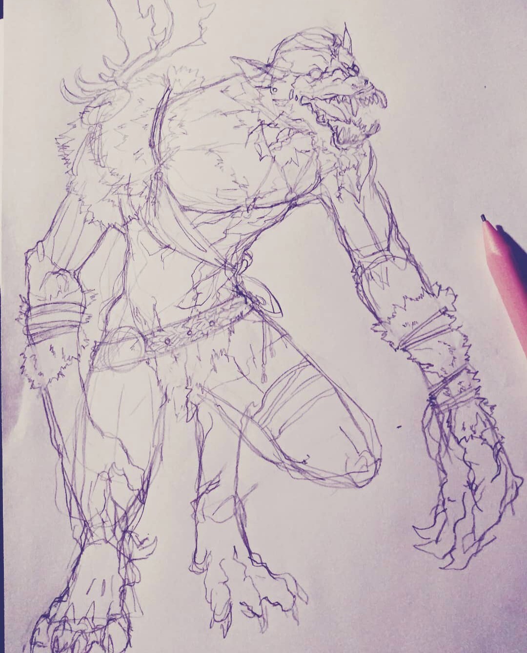 A simple sketch of a Viking Werewolf concept. With the idea of a tribe of Vikings cursed by Fenrir.