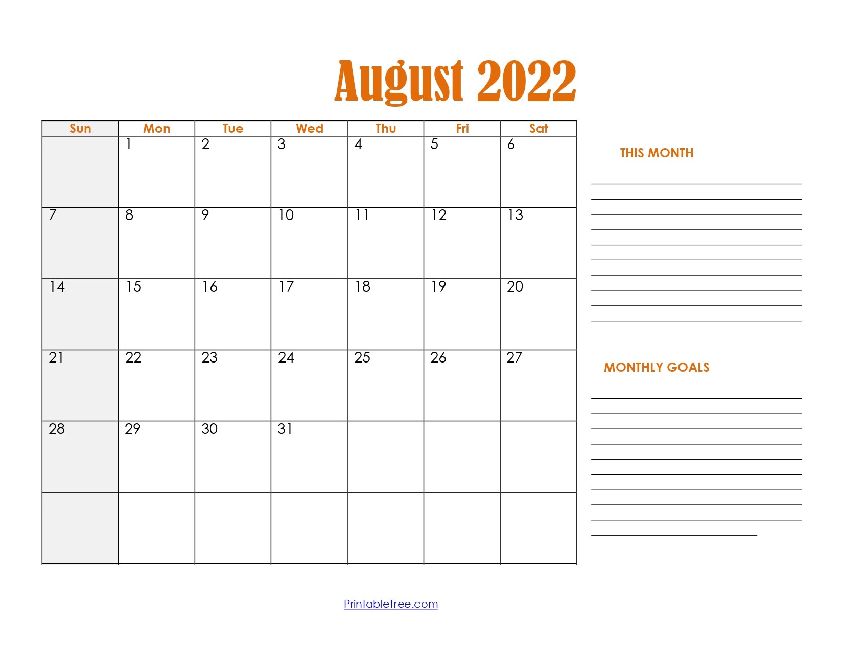 ArtStation - August 2022 Printable Calendar PDF Template Free