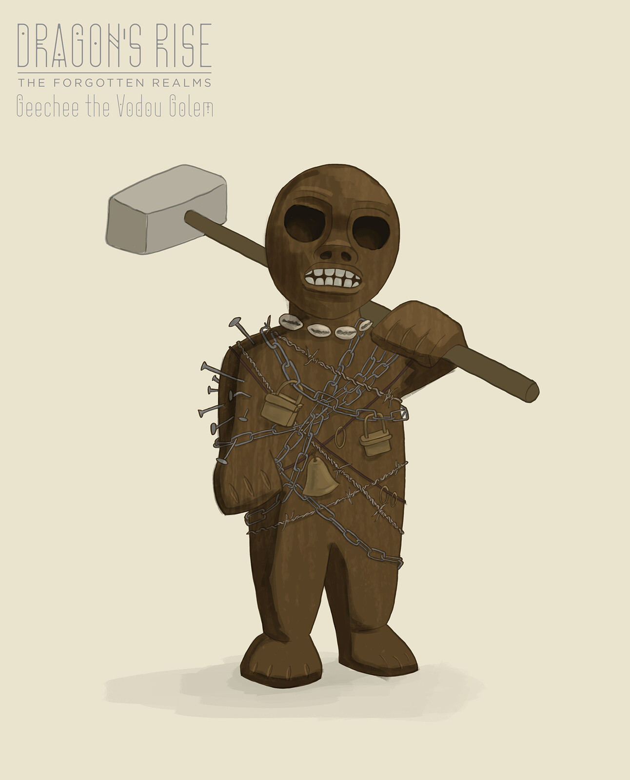 GEECHEE, THE VODOU GOLEM - A charmed vodou fetish icon tasked with aiding The Weevil on his quest.