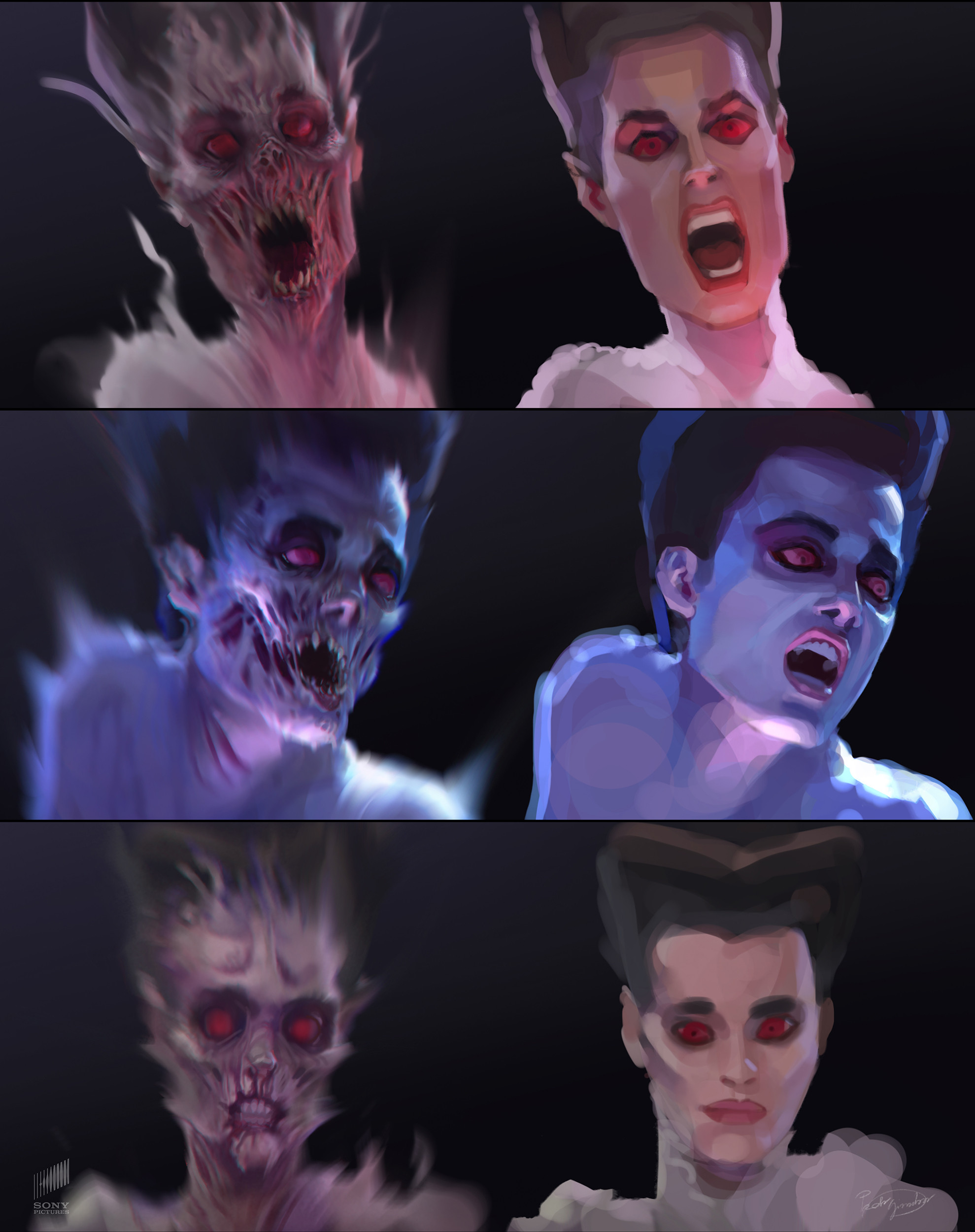 At a certain point in the movie, a portion of Gozer power is removed from it, so its forms withers into a desiccated husk.
I was tasked with visualizing how this might look. 
These are some quick sketches for the withering. 