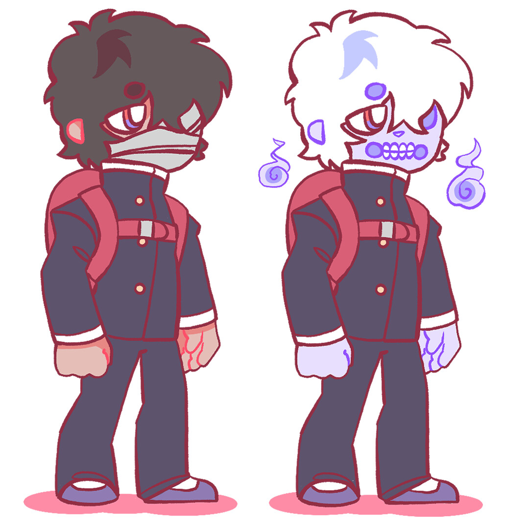 Color palate decided as character line art with a styled brush. Character is half Gashadokuro.