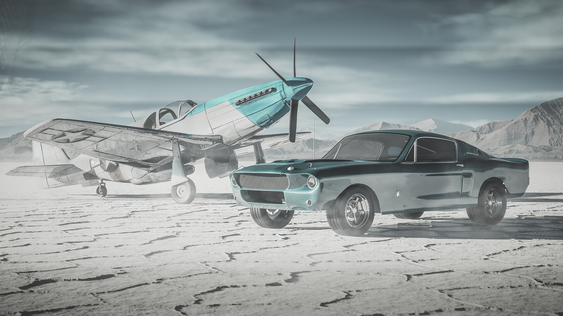 ArtStation - Ford Mustang gt 500 1967 and Mustang p51b aircraft.