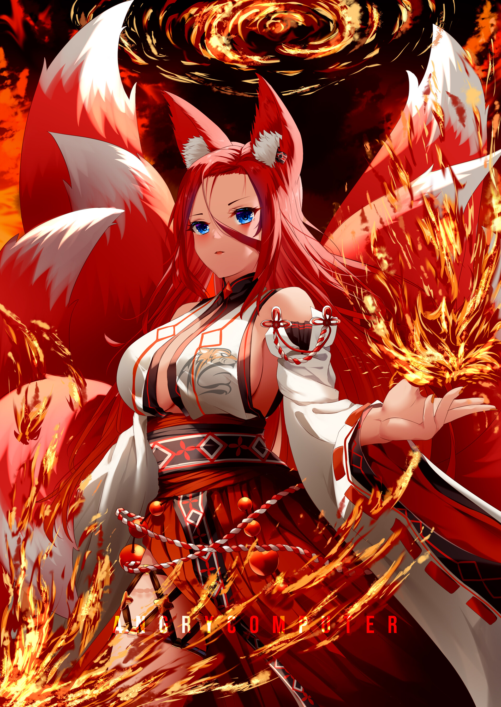 prompthunt anime girl with a fox tail and red hair 4K resolution