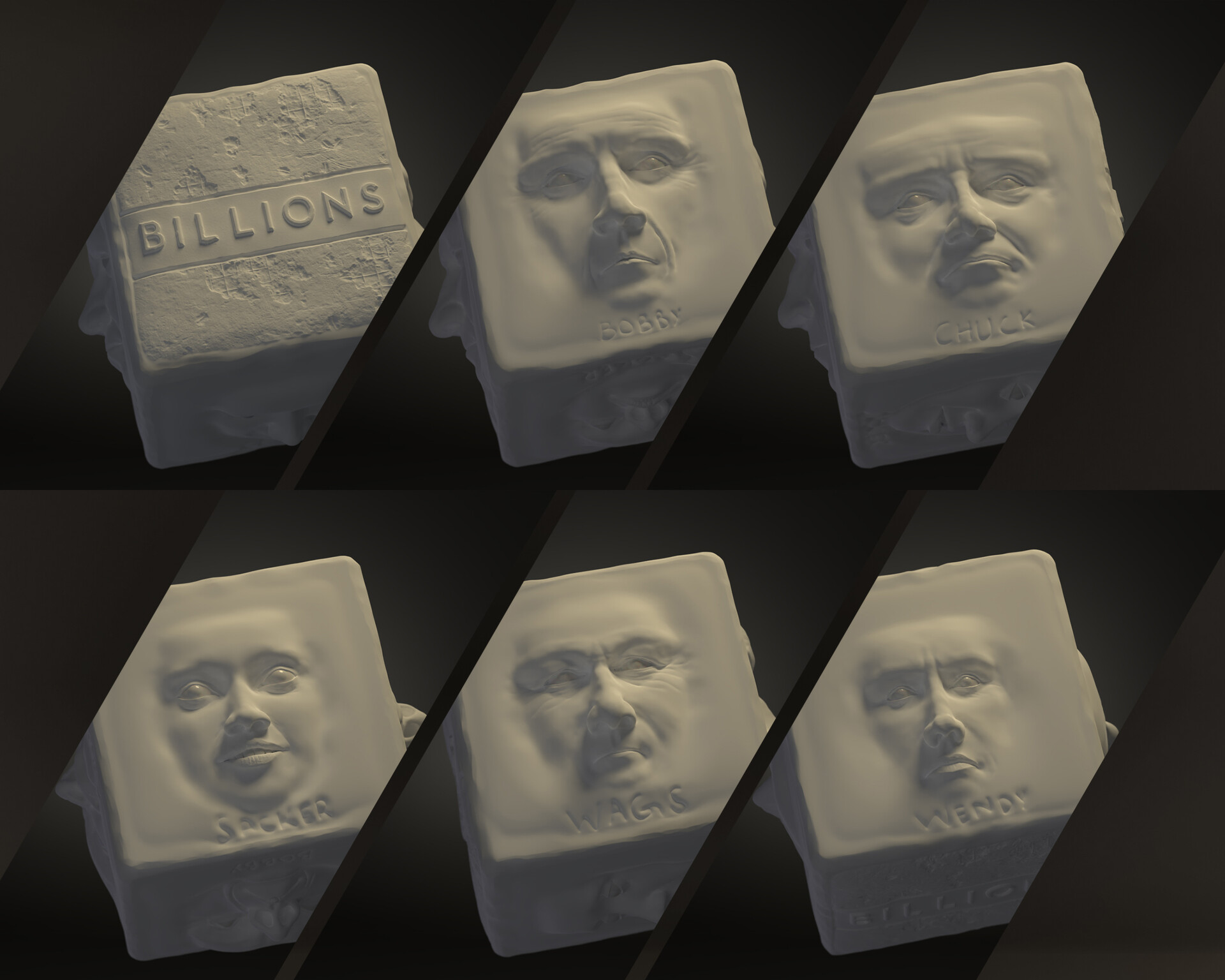 ArtStation Billions Cast Fan Art Sculpt on Cube WIP