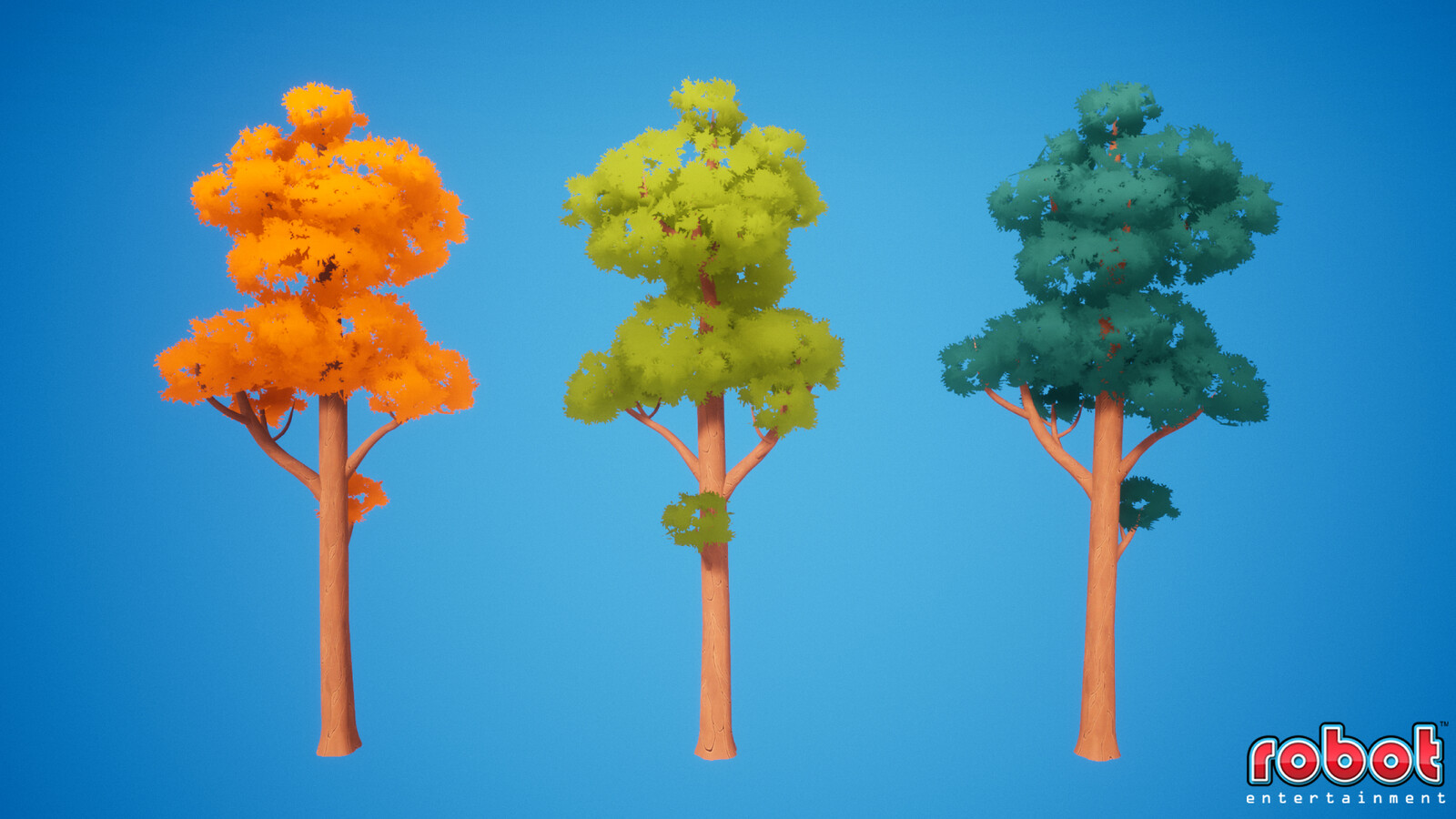 Stylized tree models, created in 3ds Max and Substance Designer.  Shown in UE4.