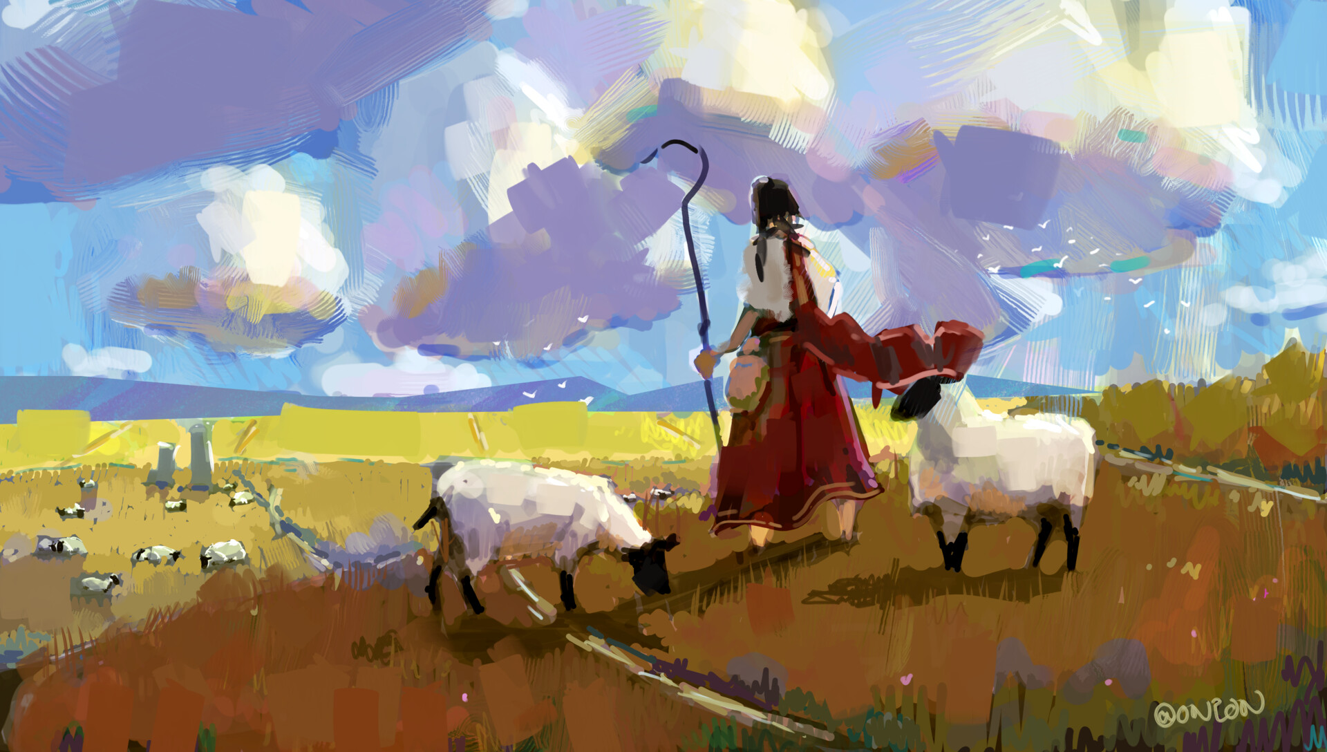 ArtStation A Shepherd and Her Sheep
