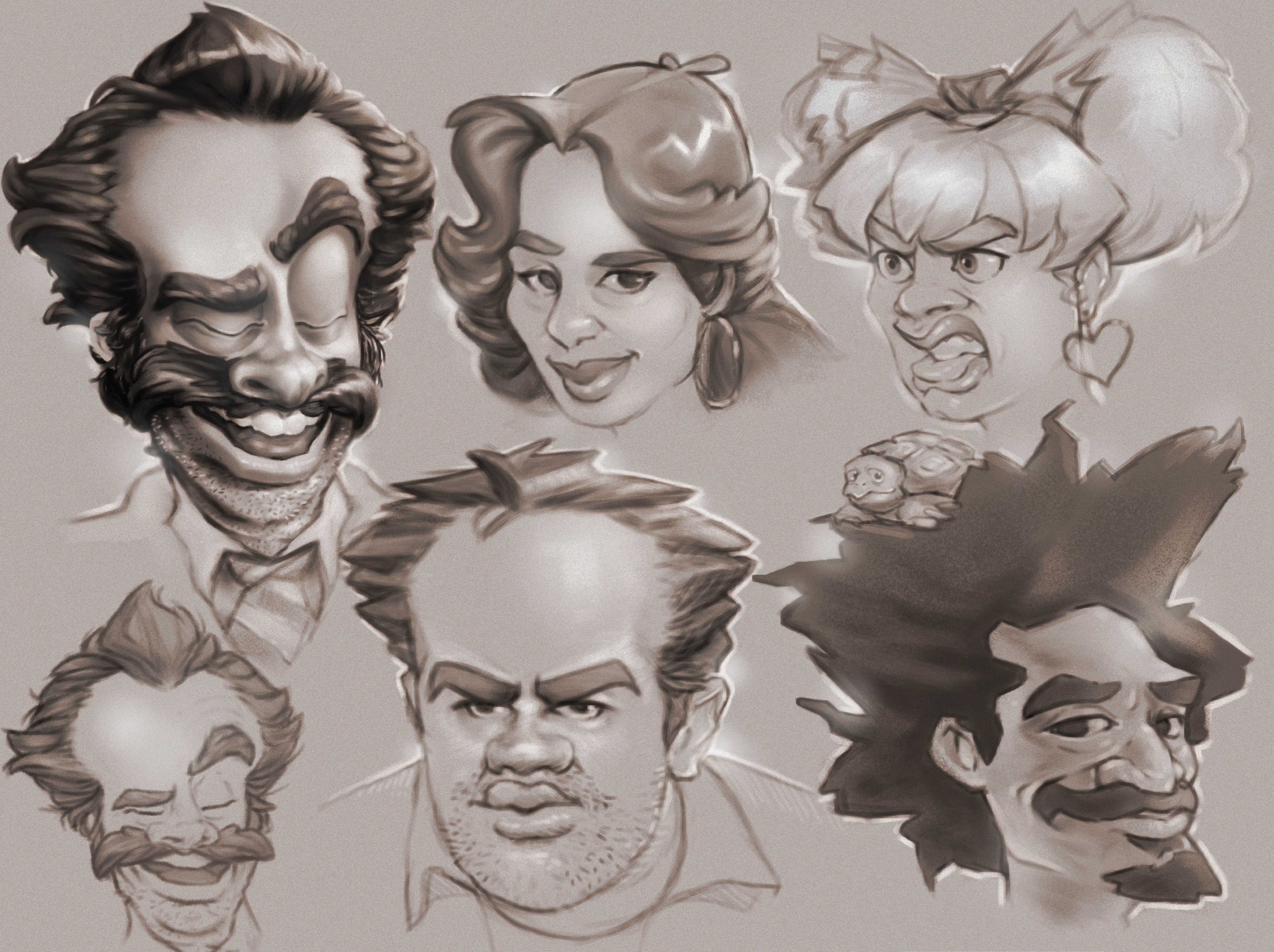 My Name is Earl - loose studies of earl, catalina, joy, randy, crab man and mr. turtle.
