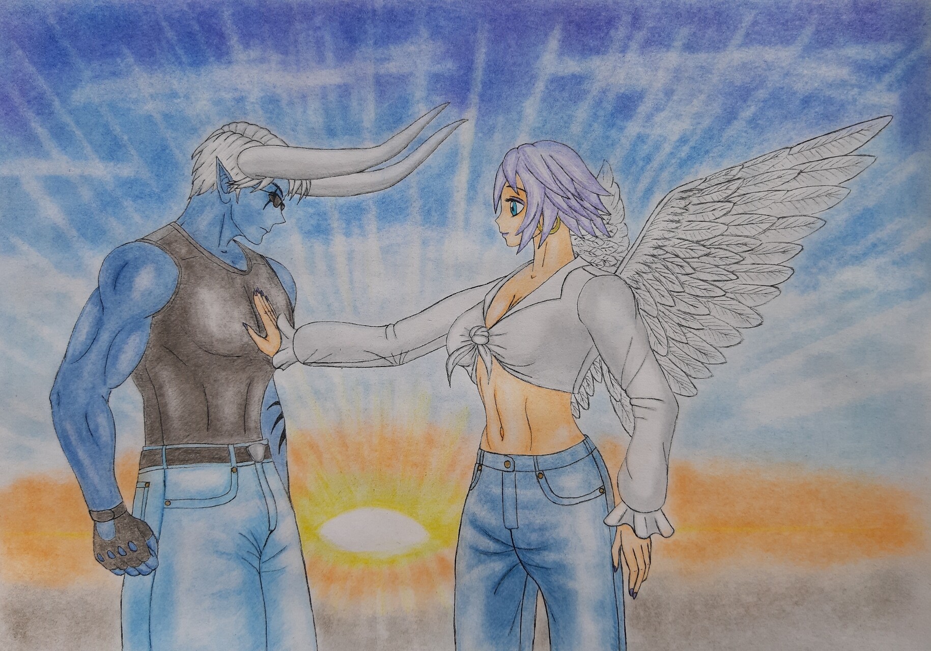 любовь люцифера. как то встретились демон с ангелом. мэтт хьюджес художник. как то встретились демон с ангелом. фэнтези ангелы и демоны.