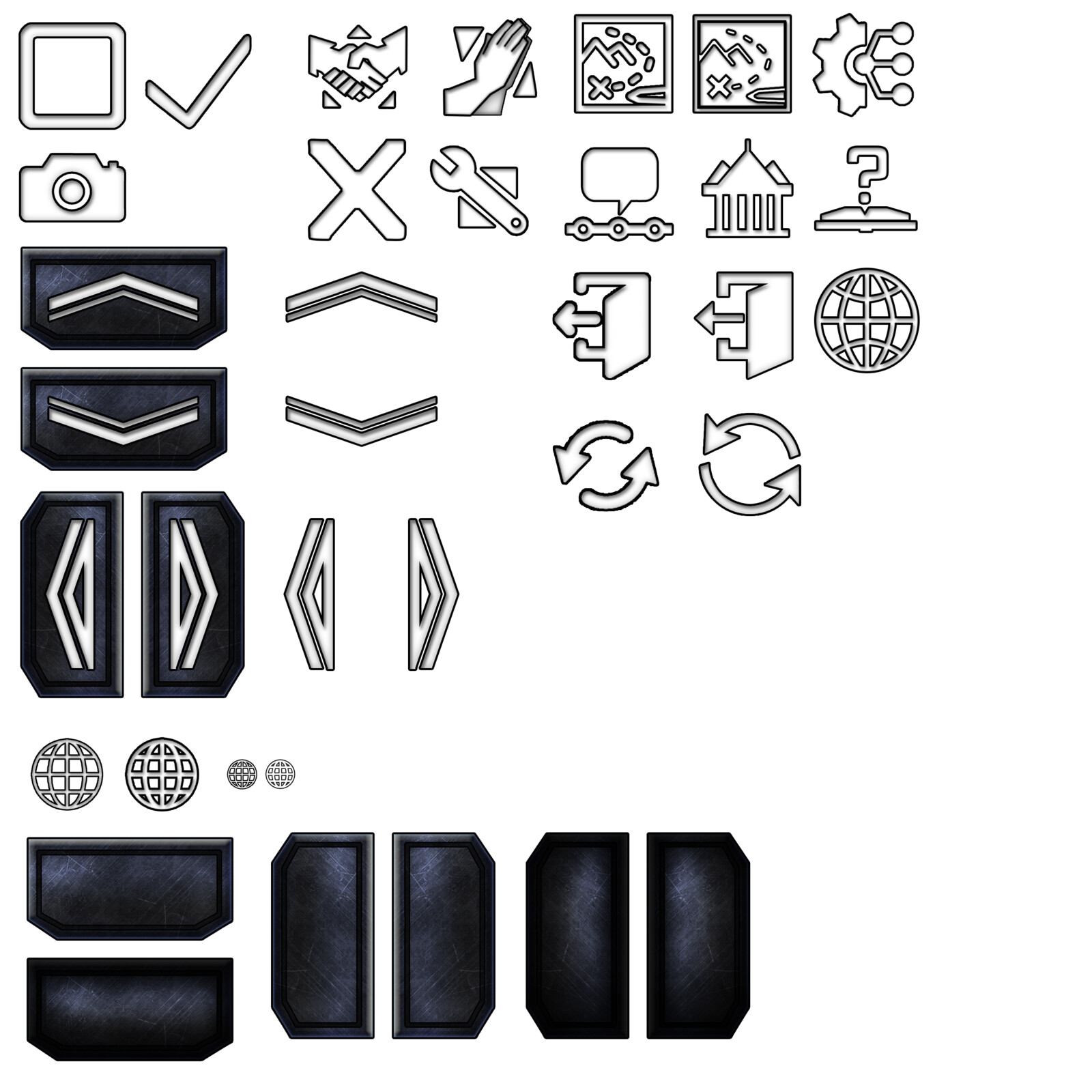 Some of the redesigned UI icons for the menus and interfaces