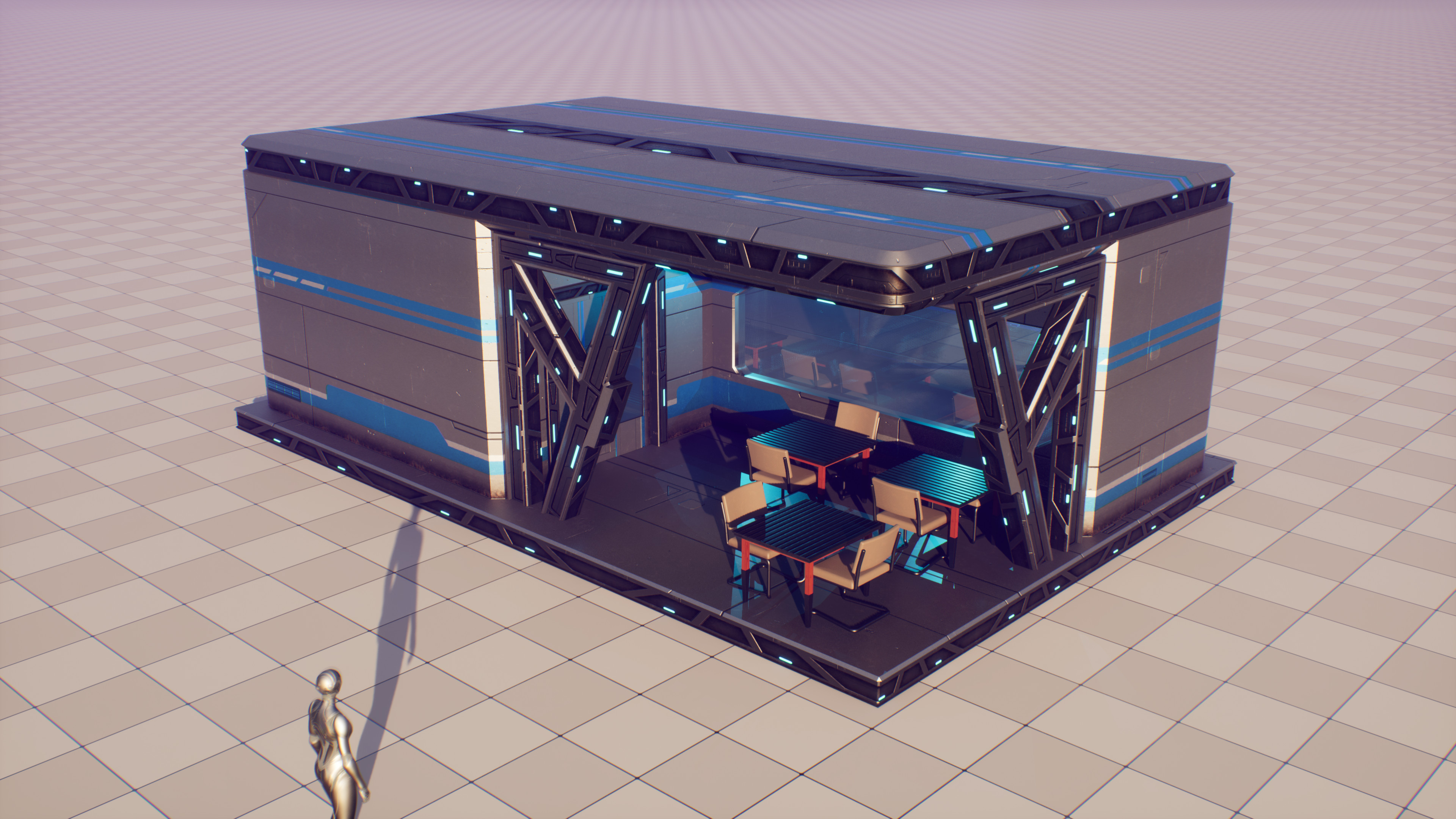Here you can see an overall view of the little diner. This is the first piece of a villa project I am developing in UE5. 
