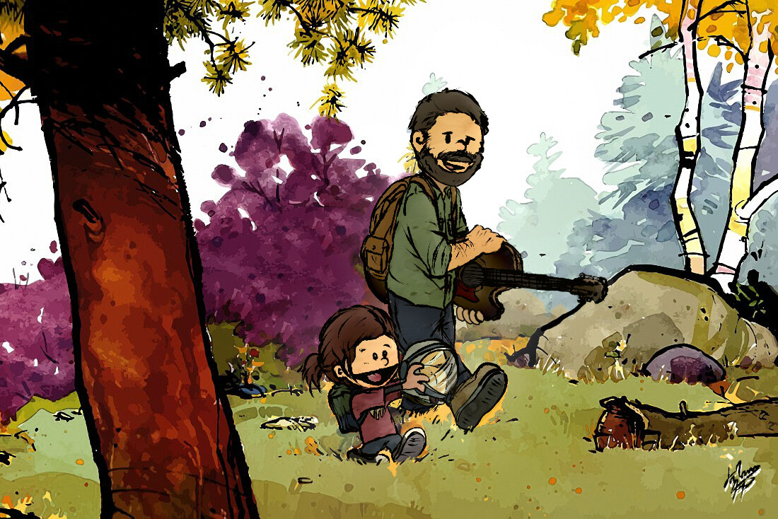 Ellie and Joel in Calvin and Hobbes style TLOU Fan Art, Arianna Lupi - Arys...