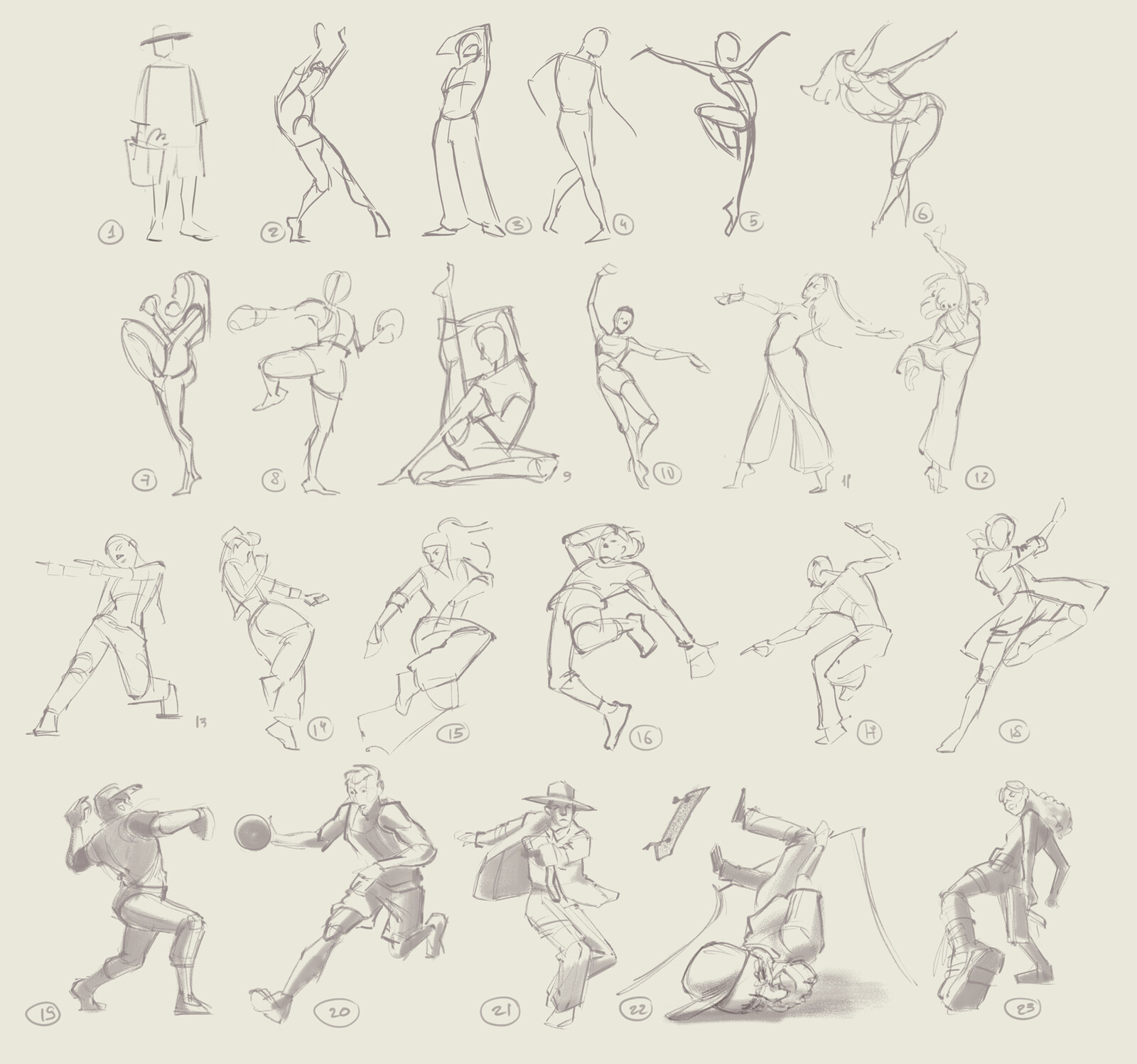 1 to 5 min gesture sketches from Projector workshop (2022)