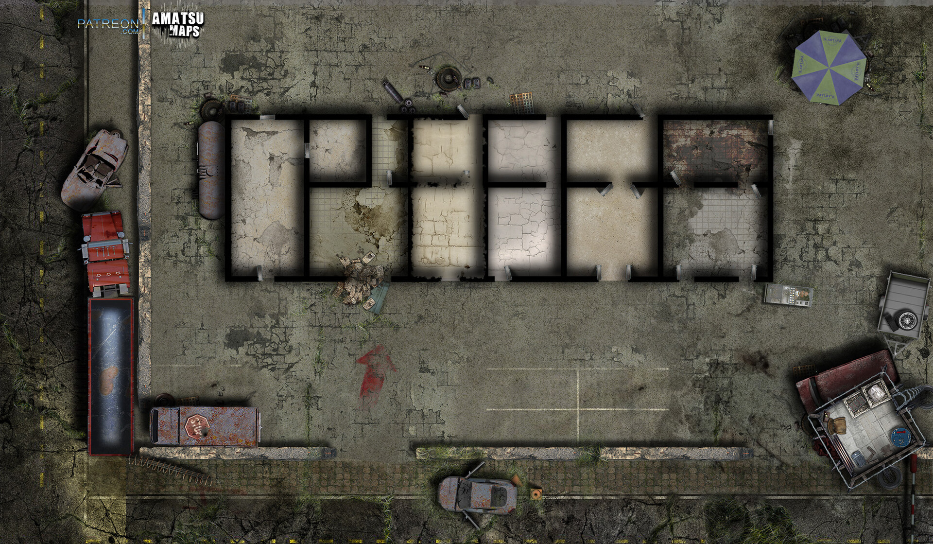Artstation post apocalyptic street generic battle map