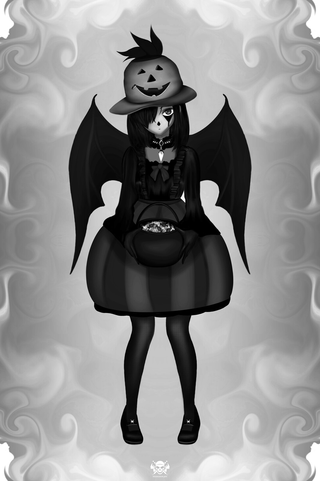 Halloween Pumpkin Bat Girl - Art #5