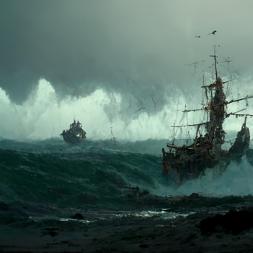 ArtStation - Ghost pirate ship on the raging Sea Concept Art