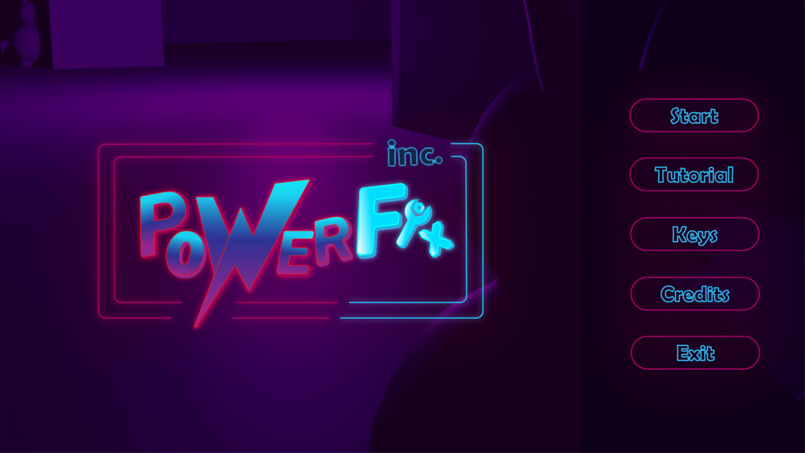 I designed the Logo and Main Menu including the UI buttons and background overlays in Illustrator. I also suggested game title, style and vaporwave color scheme for the game.

The 3D environment in the back was created by our main 3D artist Marit.