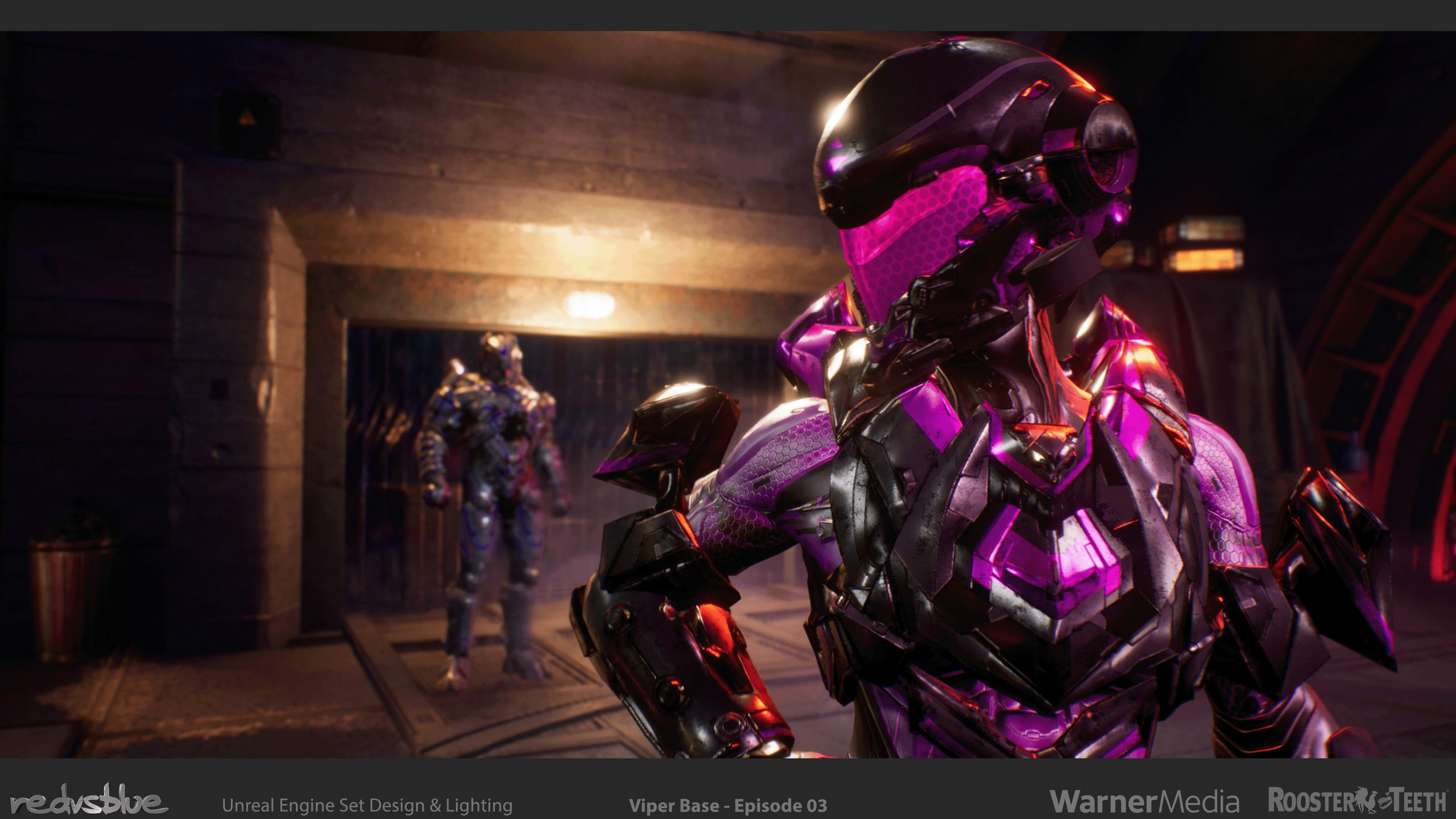 A still featuring Viper Base from Red vs Blue: Zero - Episode 03. Shot lighting and setup by myself.