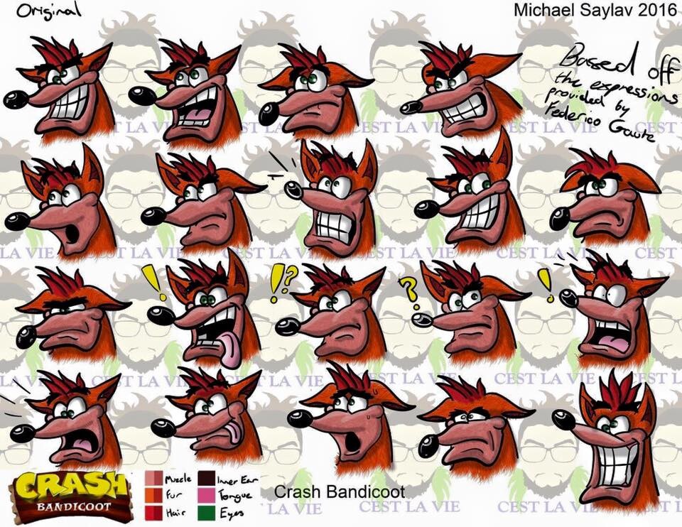 ArtStation Crash Bandicoot Expression Sheet