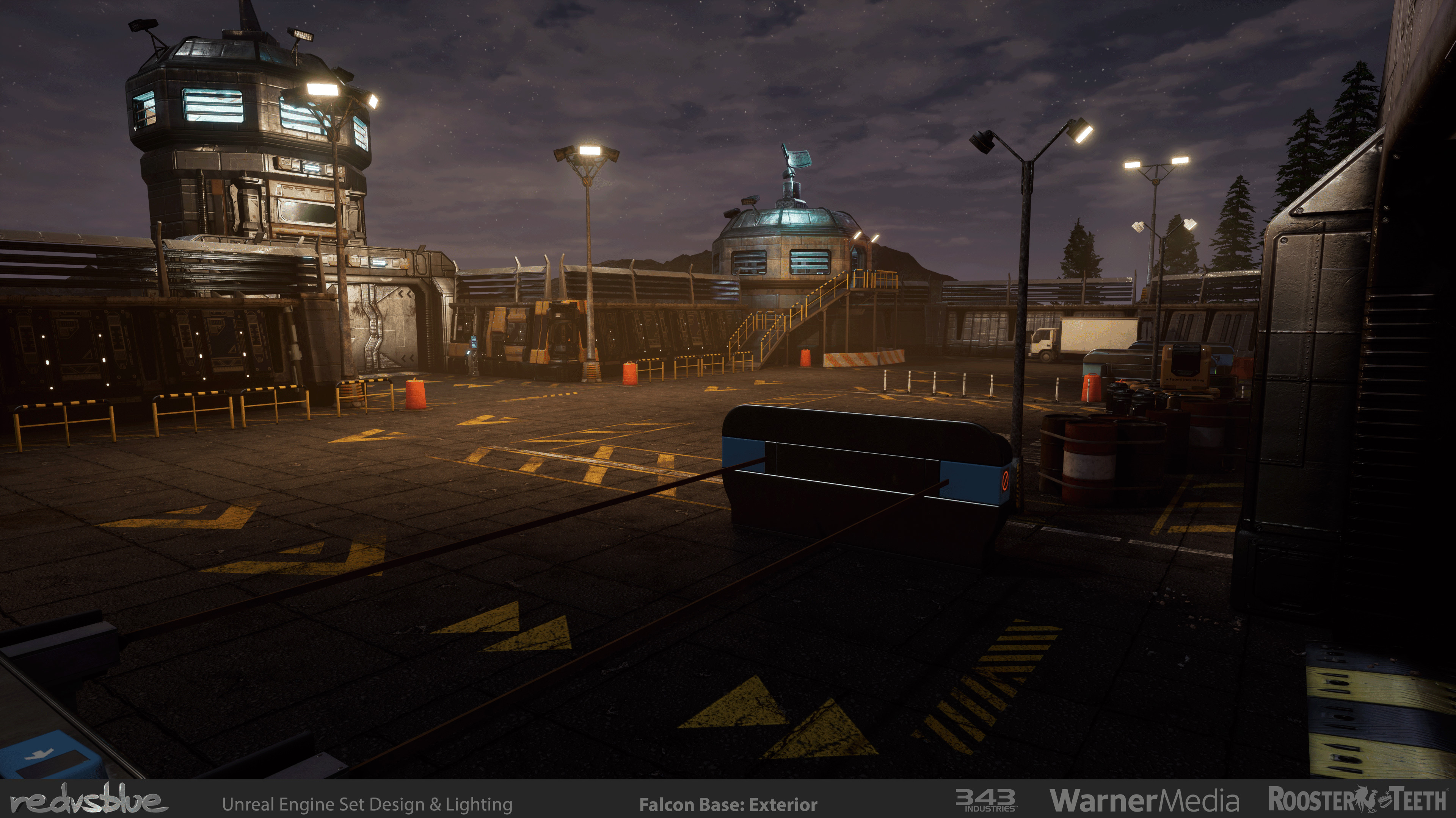 Falcon Base - A minor exterior shot from the very start of the series, a low key research facility entrance area. Heavily modified set design and custom lighting by myself.