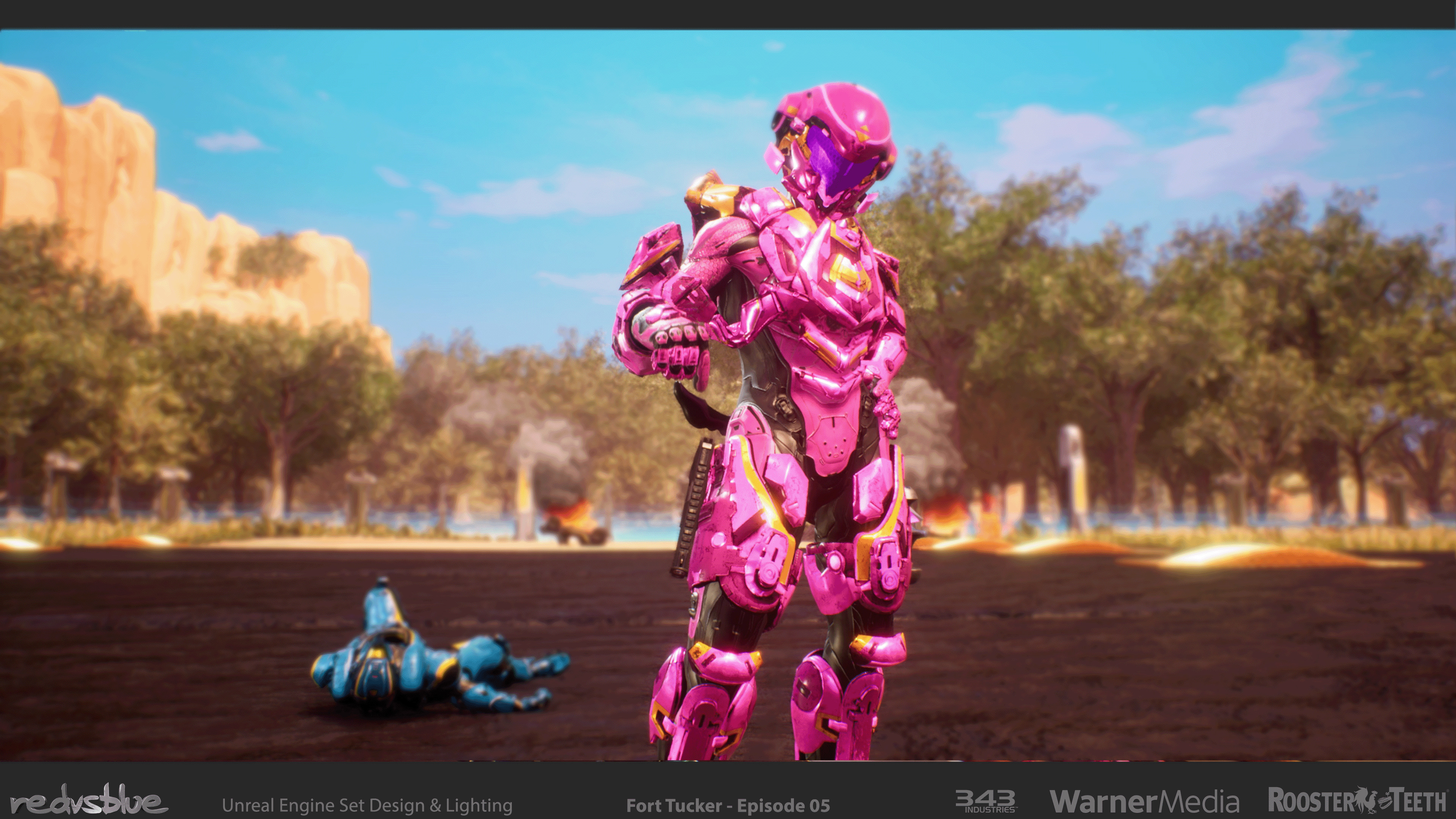Fort Tucker - Episode 05 still - East and Phase combine into their vibrant pink form. Shot lighting by myself.