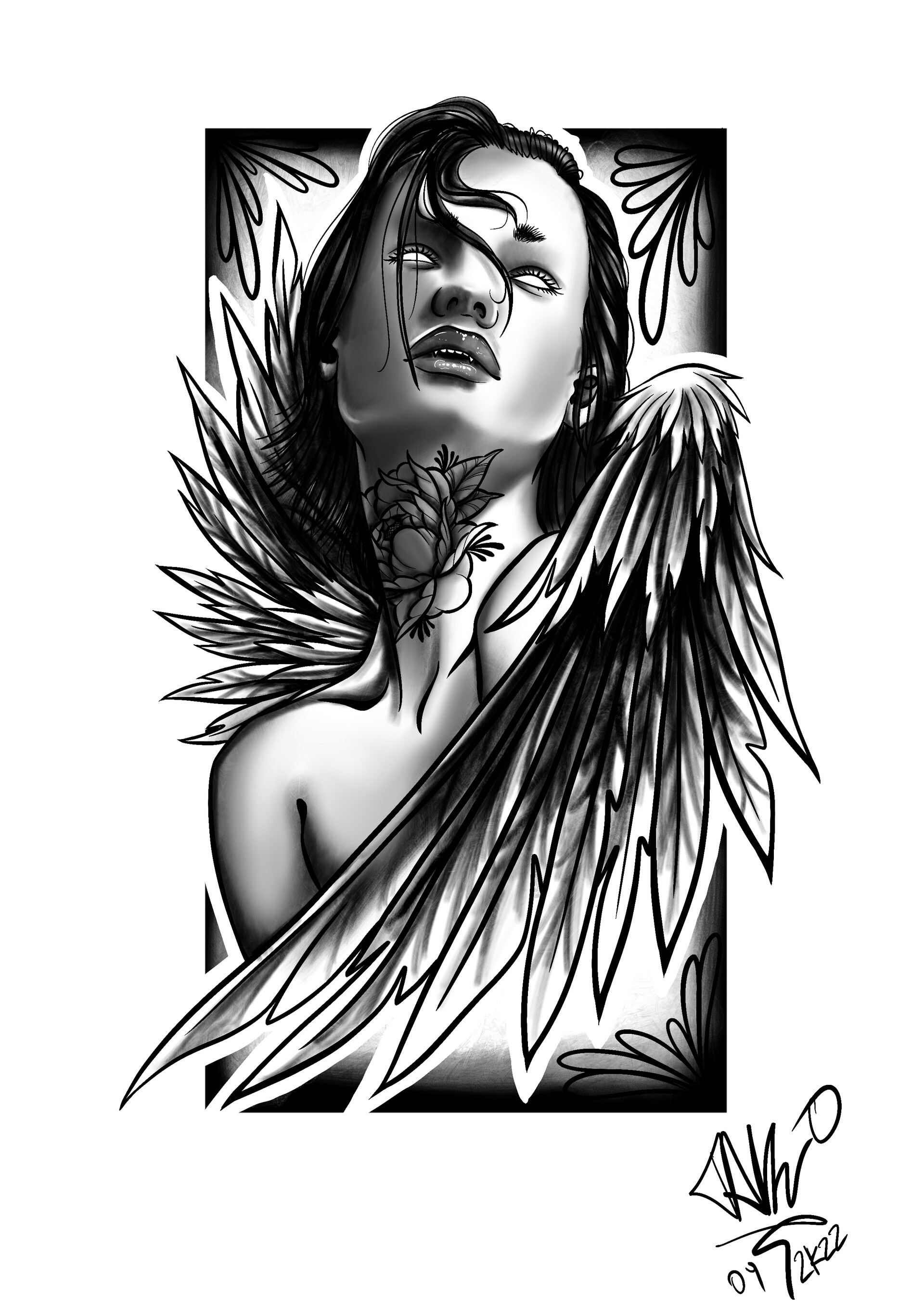 ArtStation - Dark Angel - For Tattoo - Neon Animate