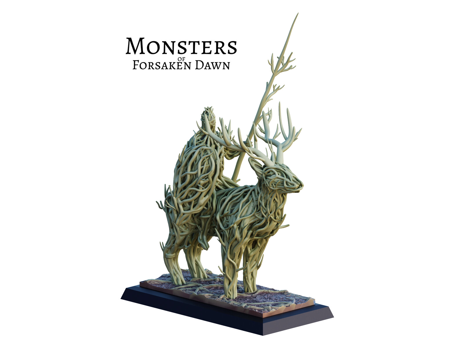 Full-color render of the 3D miniature. This is a Wooden Knight, a monster from Forsaken Dawn.