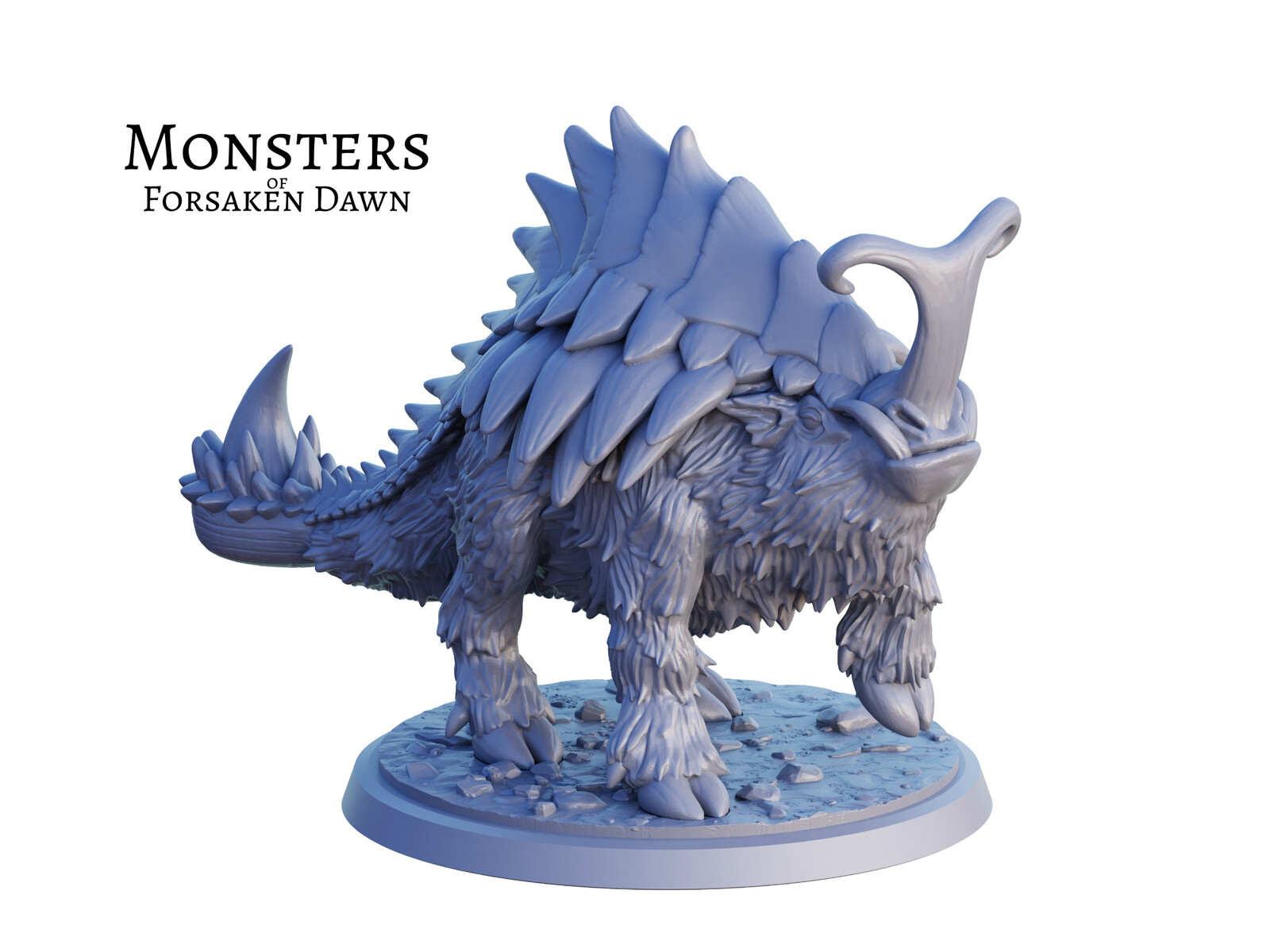 Grey render of the 3D miniature. This is a Tremorlite, a monster from Forsaken Dawn.