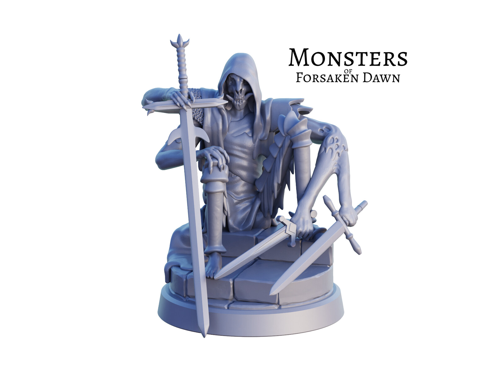 Grey render of the 3D miniature. This is a Harbinger of Dispair, a monster from Forsaken Dawn.