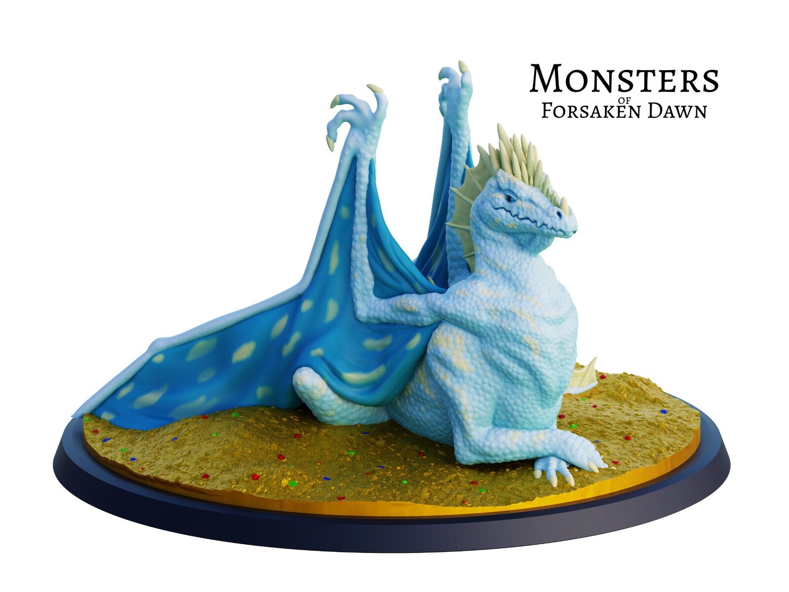 Full-color render of the 3D miniature. This is a Dragon of Arrogance, a monster from Forsaken Dawn.