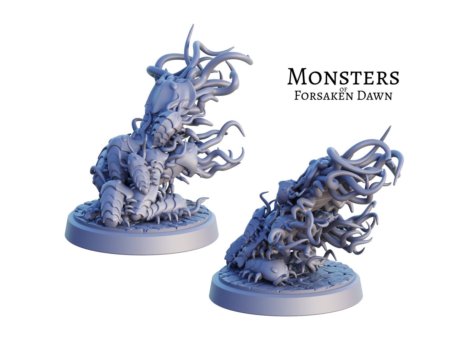 Grey render of the 3D miniature. This is a Consuming Armor, a monster from Forsaken Dawn.