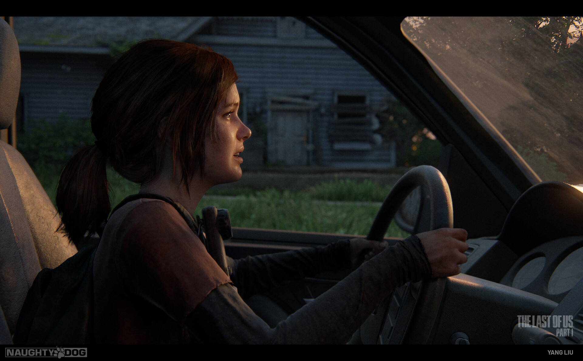Ellie Williams, The Last of Us, PlayStation, Playstation 5, video games,  car, video game art, city, car wreck, taxi, ruins, apocalyptic