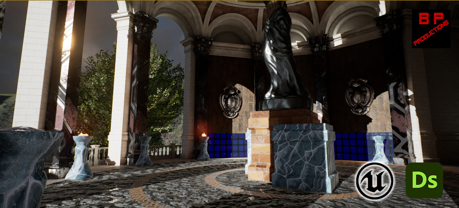Unreal Engine Temple Sample Scene With a Few of My Materials