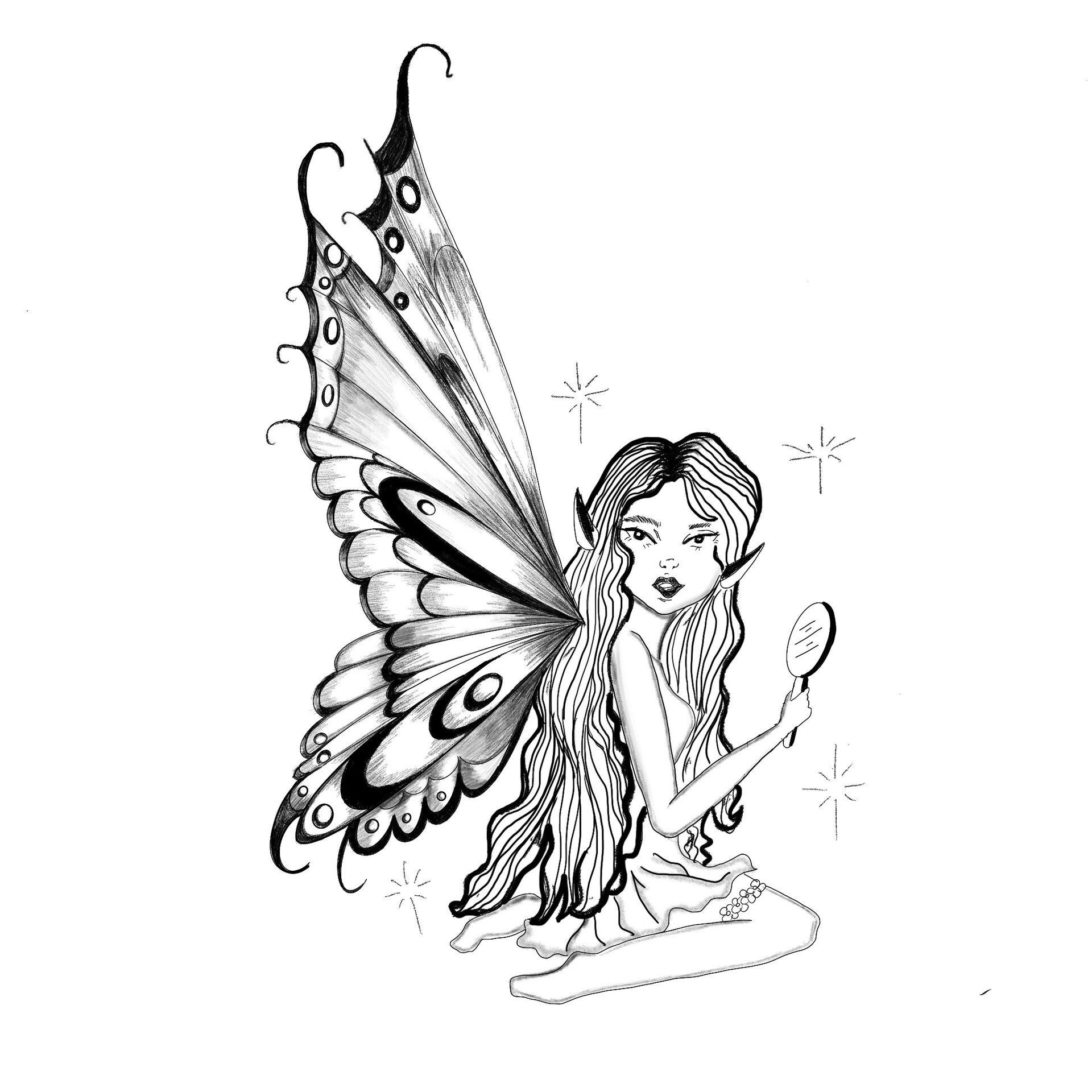 Butterflies And Fairy Tattoo On Leg