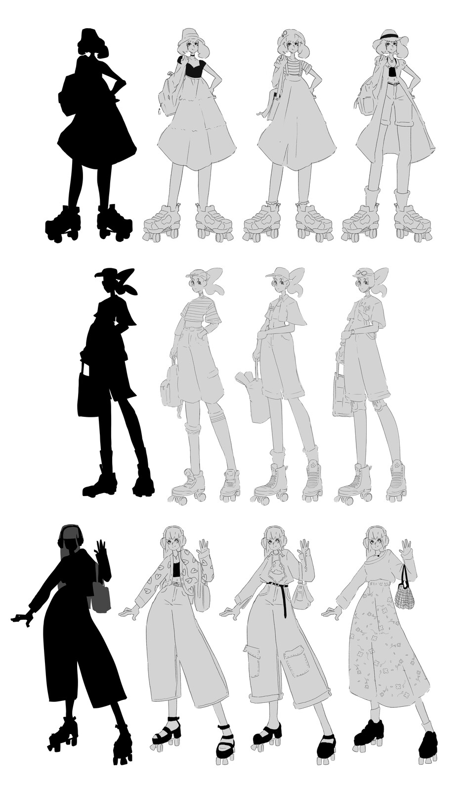 Costume designs after I decided on the silhouettes I wanted to take further.