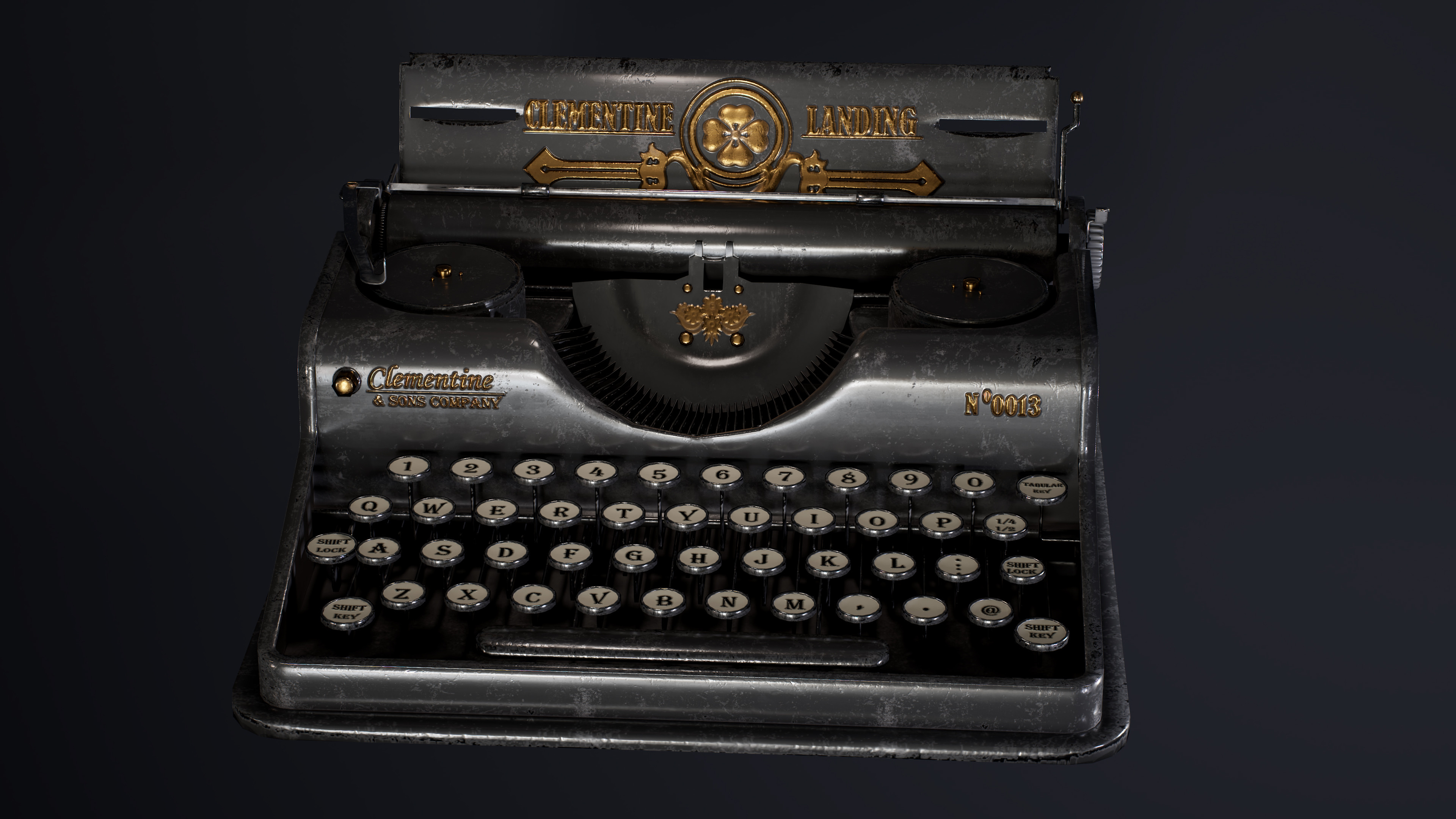 Close up render of a Typewriter.