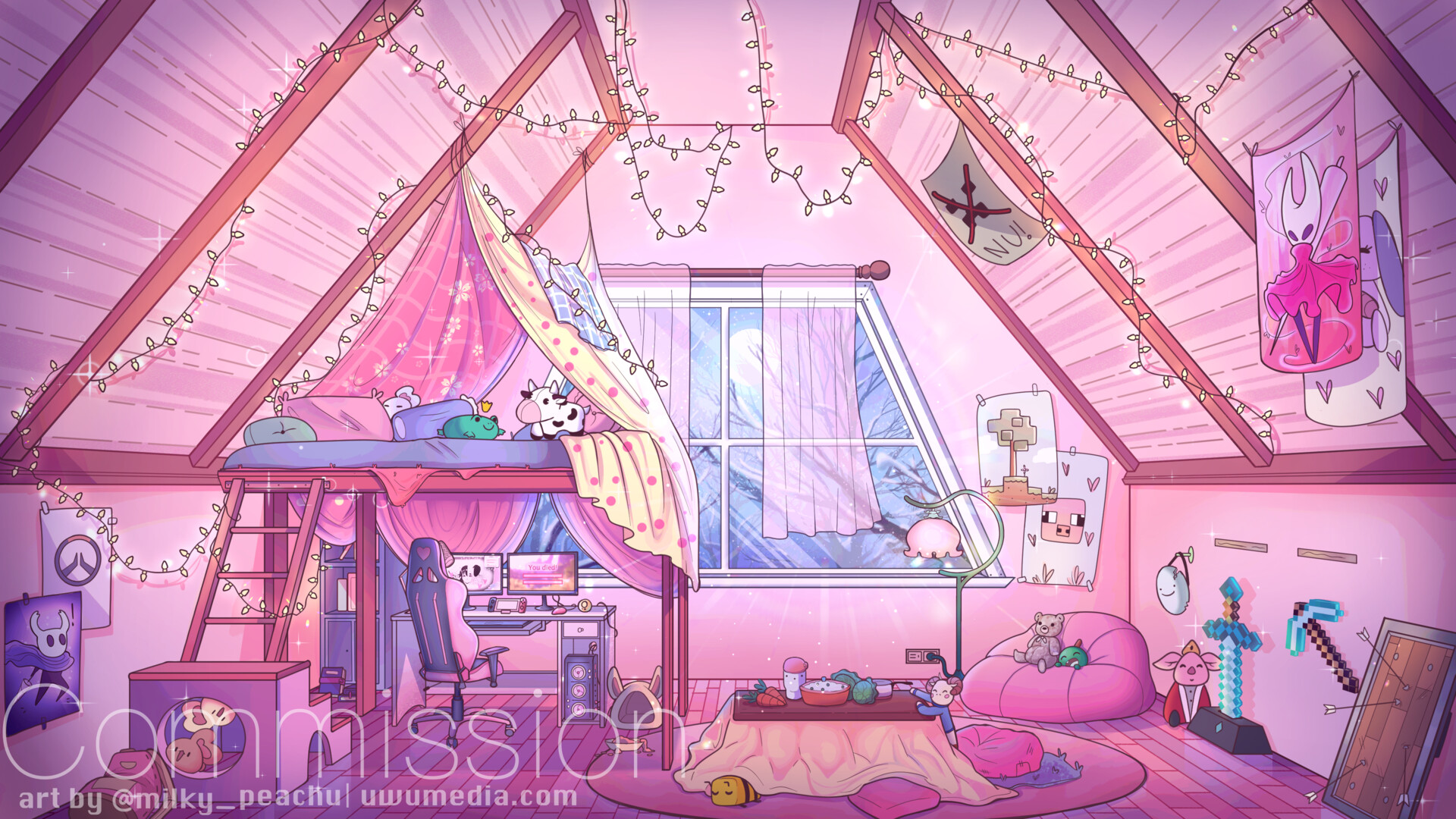 ArtStation Kawaii gamer room commission