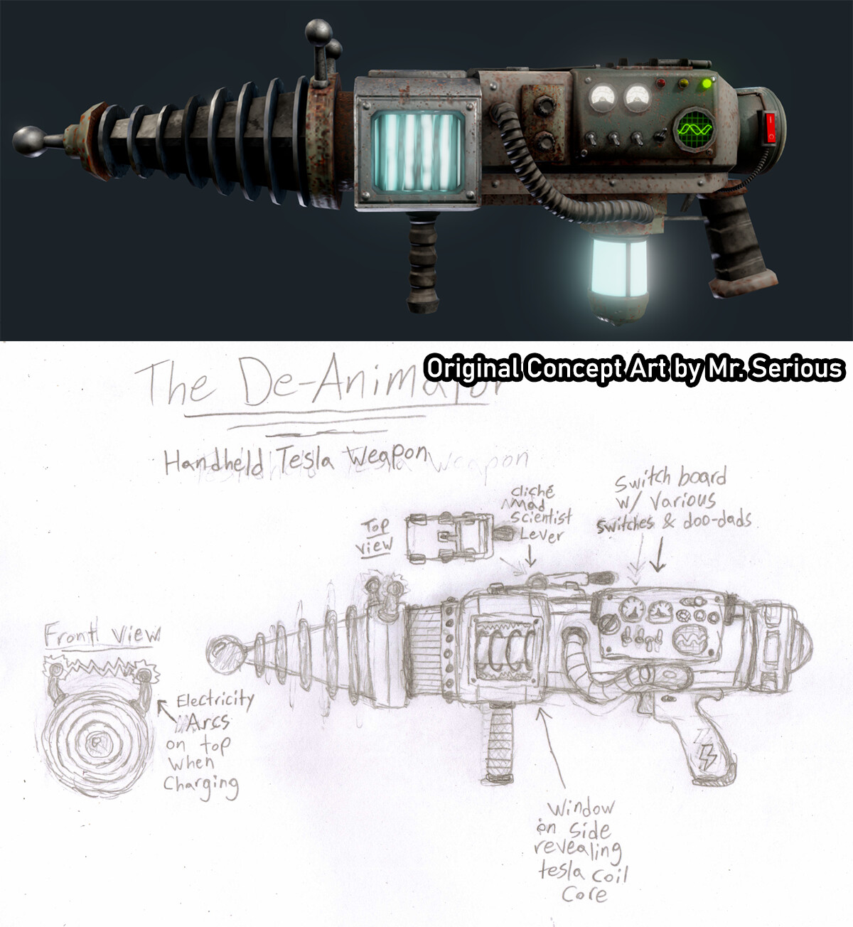 One of the goals of my remake is to have the model more closely match the original concept art. I think I succeeded for the most part, but I had to take liberties with some aspects regardless.