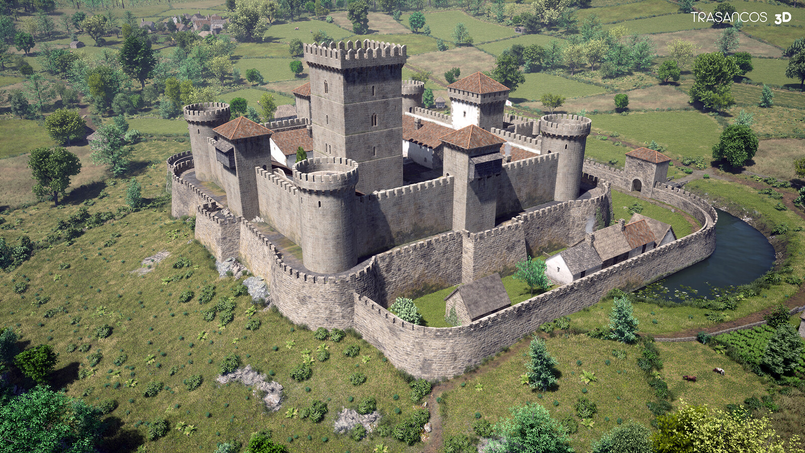 Rocha Forte castle. Final rendering view looking West.