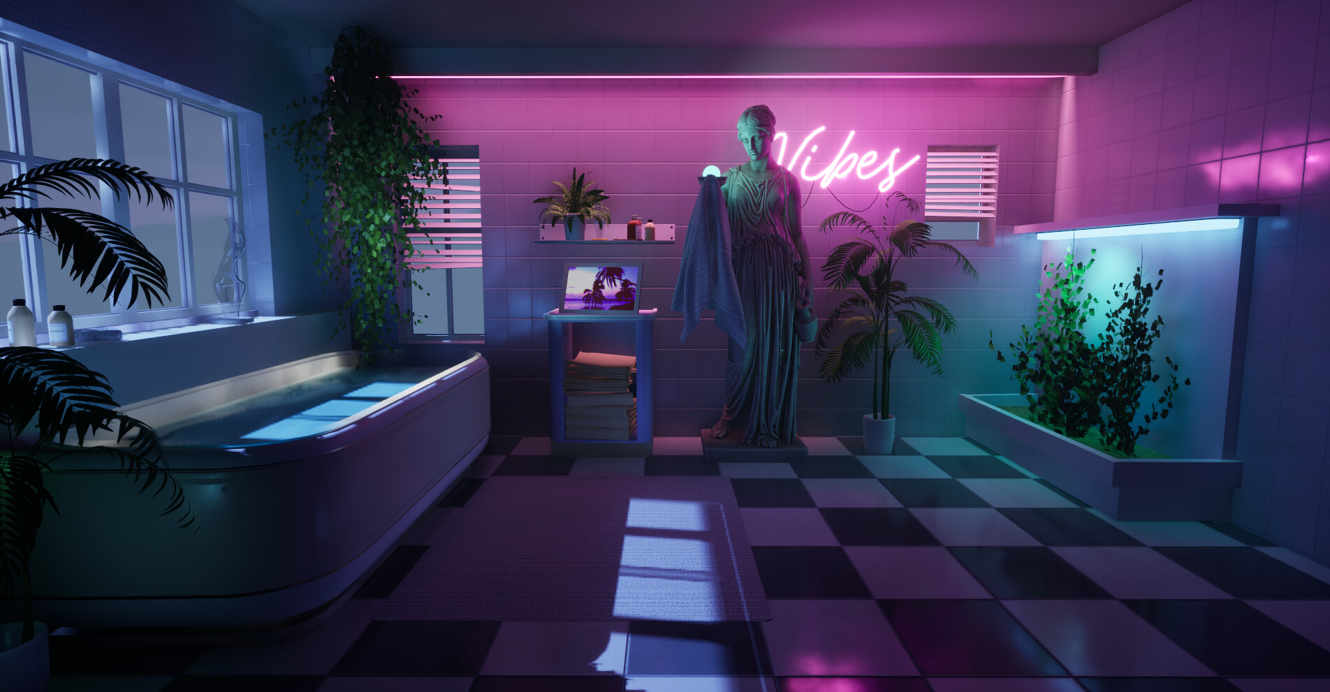 ArtStation - Vaporwave Bathroom Lighting Study