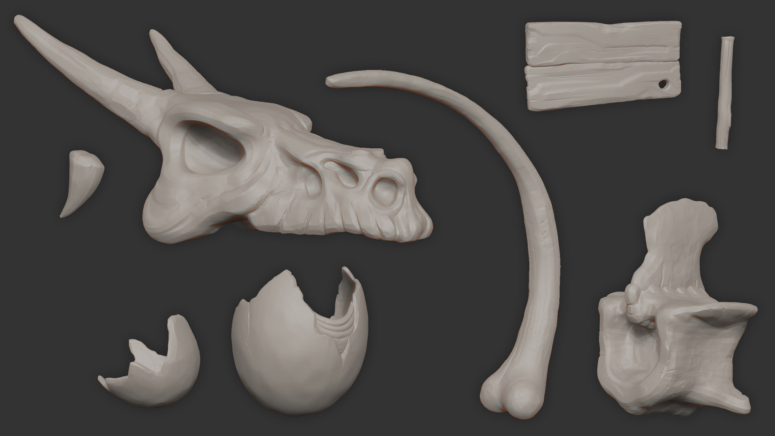 Some sculpts for the dragon skeleton and some other assets