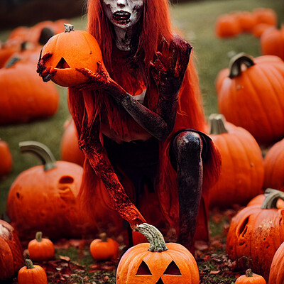 Dark philosophy darkphilosophy zombie vixen with pumpkins and red goo b3b02cc8 0611 4d88 8377 3daa19cd45af 1
